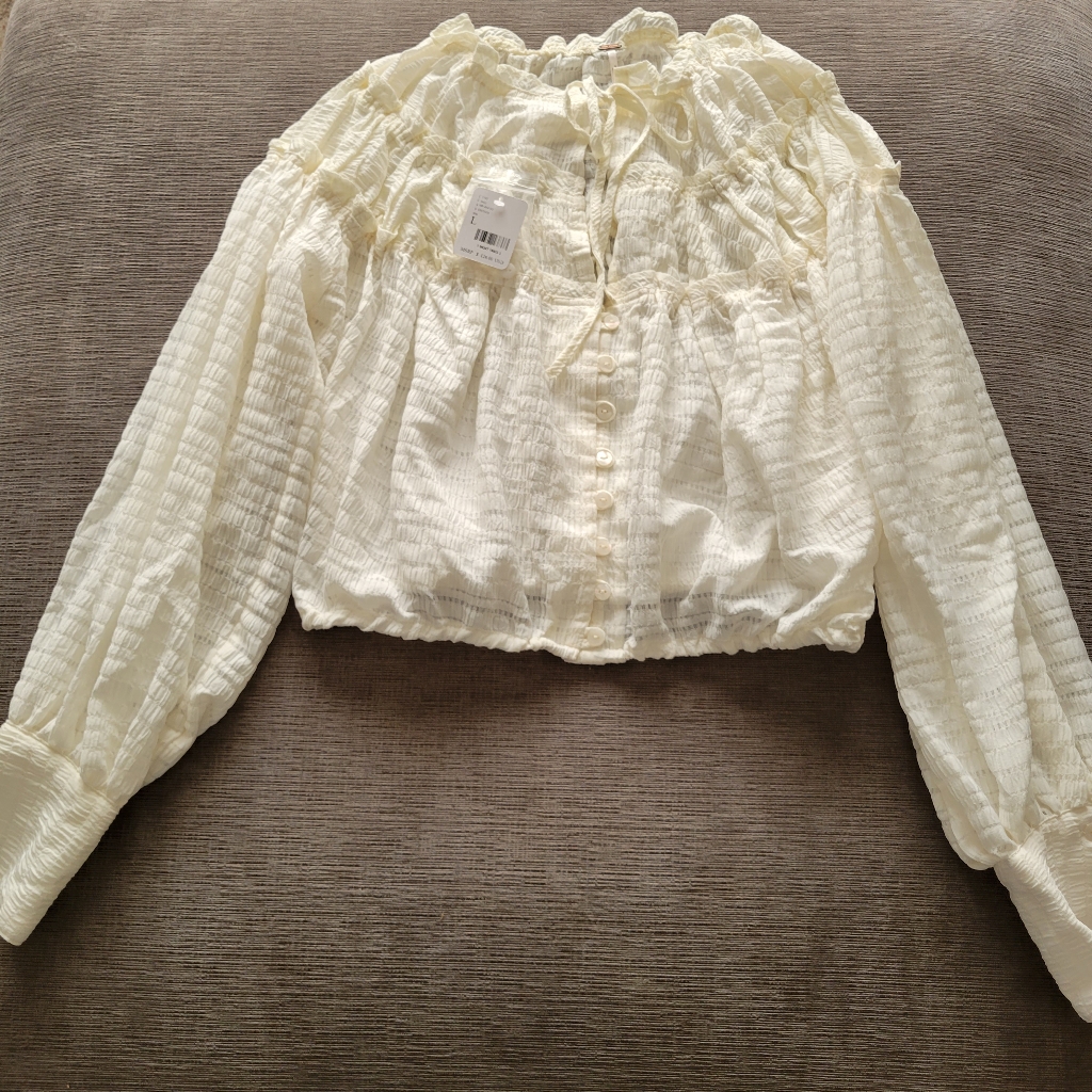 Free People Hailey Crop Long Sleeve Blouse Size Large